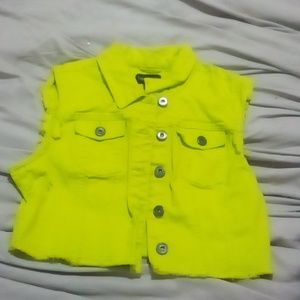 New look sleeveless jean jacket size medium neon yellow